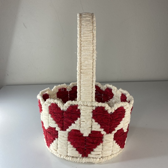 Beautiful Handmade Crochet Red Hearts White Basket - Picture 4 of 7